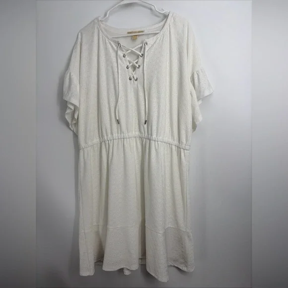 Michael Kors Plus Size 2X Dress Eyelet Lace Up Dress In White $140 - Picture 3 of 6